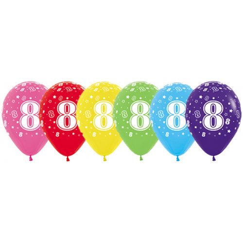 8th Birthday Latex Printed Balloons Sempertex Balloons 30cm Bag of 50