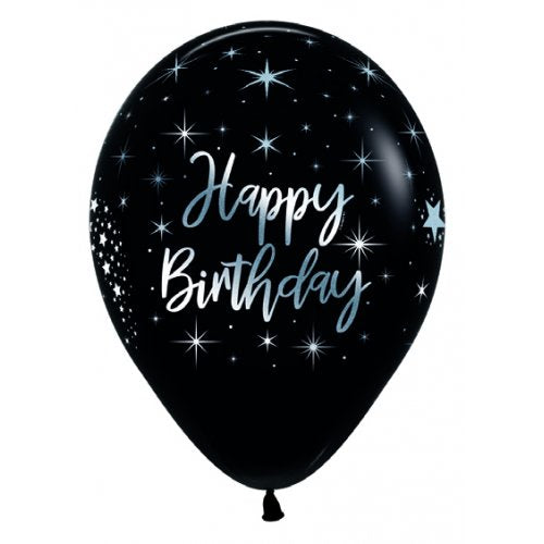 Happy Birthday Radiant Fashion Black Latex Printed Balloons Sempertex Bag 50