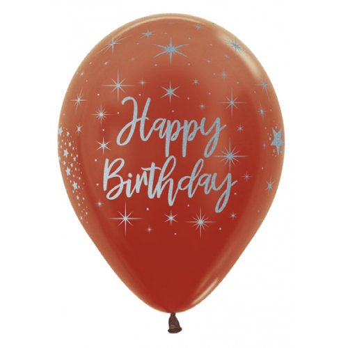 Happy Birthday Radiant Copper Latex Printed Balloons Sempertex Bag 50