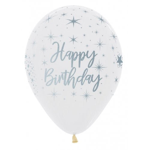 Happy Birthday Radiant Crystal Clear Latex Printed Balloons Sempertex Bag 50