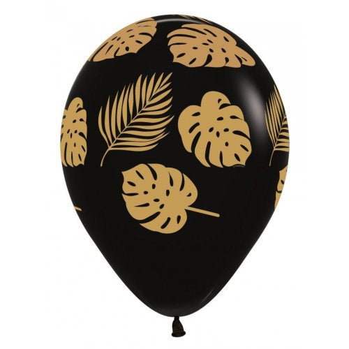 Latex Balloons Printed Leaves Fashion Black Sempertex Bag 50