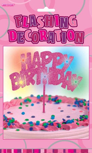 Glitz Pink Flashing Happy Birthday Plastic Pick