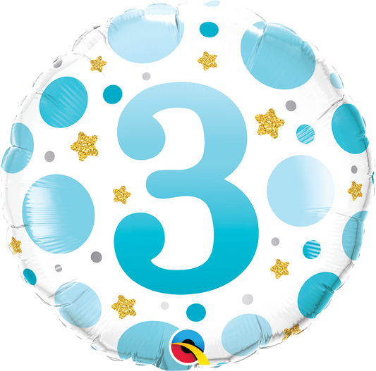Age 3 Blue Dots Foil Balloon 18" (45cm)
