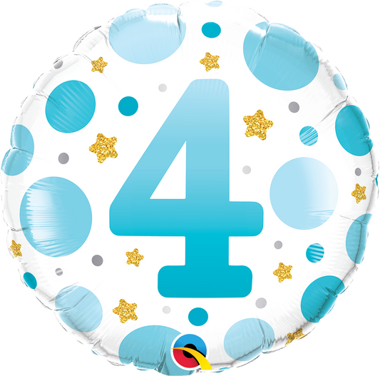 AGE 4 BLUE DOTS FOIL BALLOON 18" (45CM)