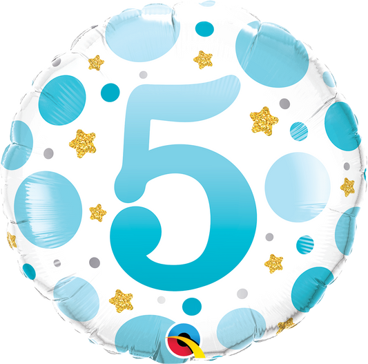 AGE 5 BLUE DOTS FOIL BALLOON 18" (45CM)