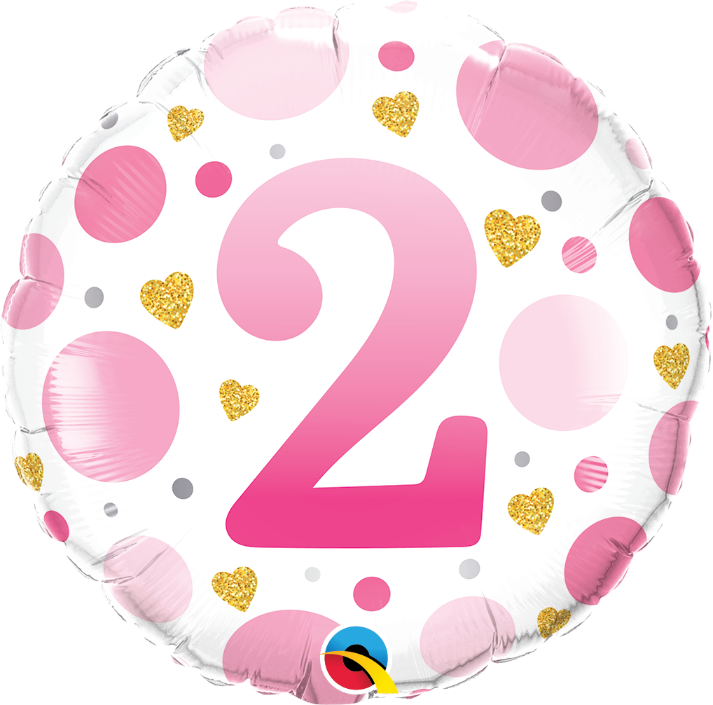 AGE 2 PINK DOTS FOIL BALLOON 18" (45CM)