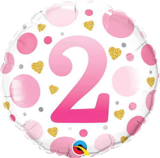AGE 2 PINK DOTS FOIL BALLOON 18" (45CM)