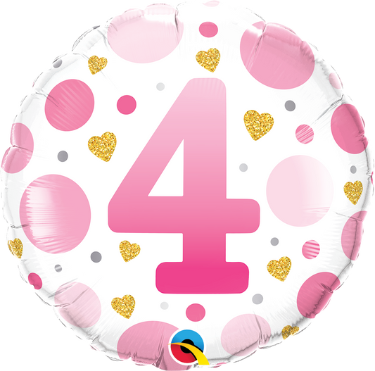 AGE 4 PINK DOTS FOIL BALLOON 18" (45CM)