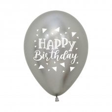 Latex Balloon 11"(28cm) Reflex Silver Happy Birthday Pack Of 50