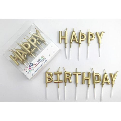 Happy Birthday Pick Candles Metallic Gold