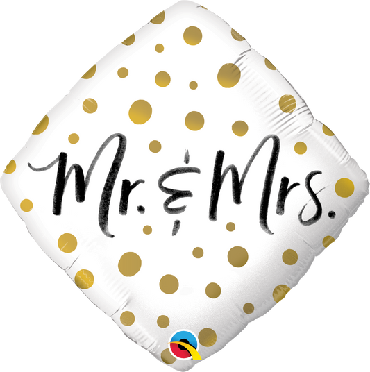 Diamond Mr. & Mrs. Gold Dots Foil Balloon 18"