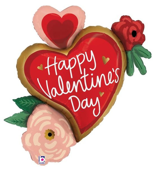 Betallic Valentine Heart Flowers Shape Foil Balloon 81cm