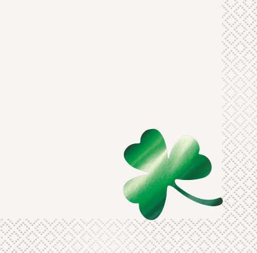 Shamrock Foil Stamped Beverage Small Napkins Pack Of 16