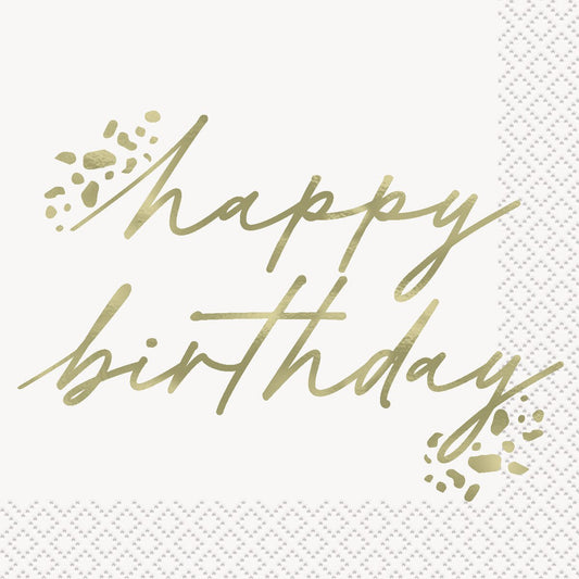 Gold Happy Birthday Foil Stamped Beverage Napkins 25.4cm 16 Pack