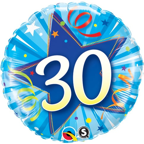 FOIL BALLOON 18"(45CM) 30th Birthday Shining Star Blue