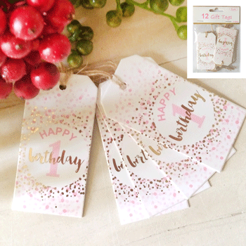 1st Birthday Girl Gift Tags Pink Pack Of 12