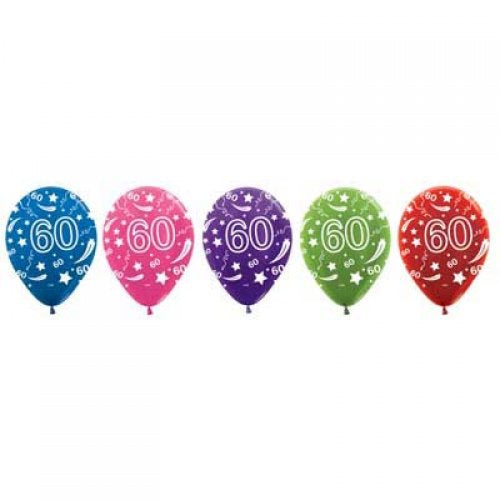 Sempertex Print Latex Balloon 30cm(12") Age 60 Metallic Assorted Pack Of 50
