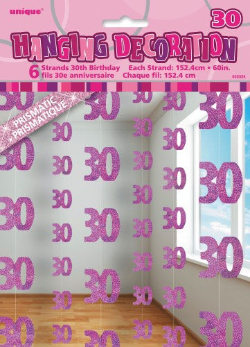 Glitz Pink 6 Hanging Decorations 30th Birthday 1.5m