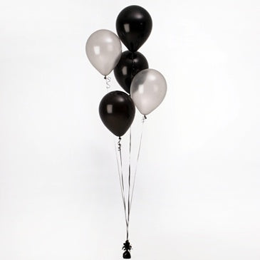 Bunch Of 5 Helium Balloons Black Table Centerpiece