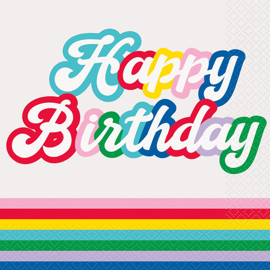 Rainbow Birthday Pop Shop 16 Luncheon Napkins 2ply 33cm X 33cm (13" X 13")