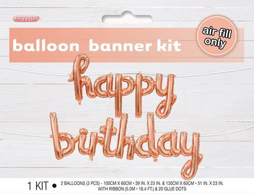 HAPPY BIRTHDAY ROSE GOLD FOIL BALLOON BANNER KIT