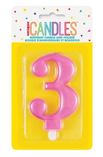 Metallic Pink Birthday Candle - Number 3