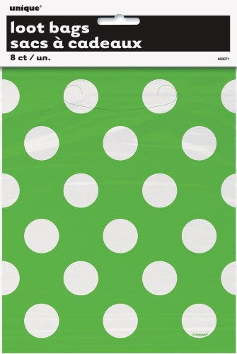 Lime Green Loot Bags With White Polka Dots Pack Of 8