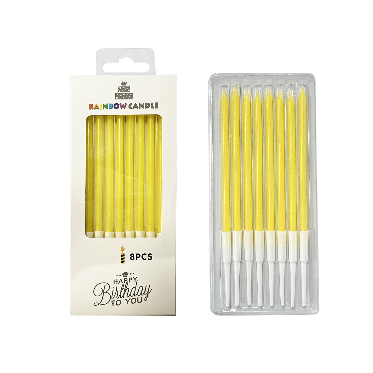 Yellow Rainbow Birthday Cake Candles 13.5cm – 8 Pack