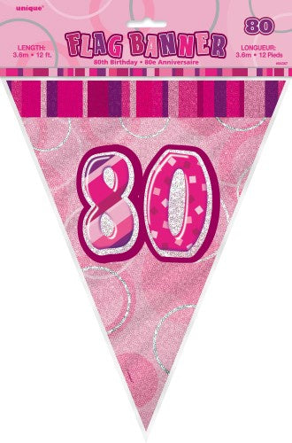 Glitz Pink Flag Banner 80th Birthday