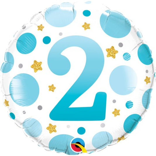 AGE 2 BLUE DOTS FOIL BALLOON 18" (45CM)