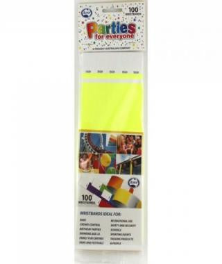 TYVEK WRISTBAND FLURO YELLOW PACK OF 100