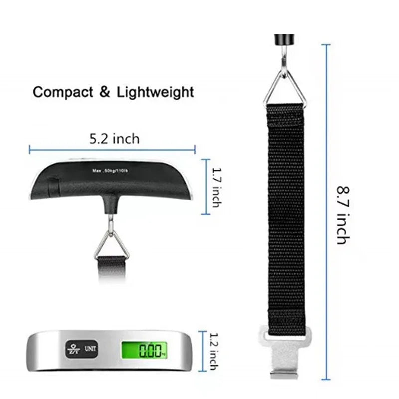 50kg/110lb Portable Digital Luggage Weight Scale LCD Display Pocket Electronic Suitcase Travel Scale Balance Baggage Weight Tool