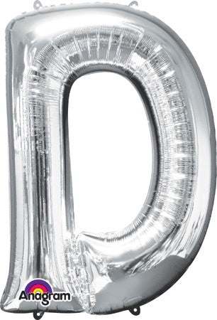 Letter D Silver Super Shape Foil Balloon 33"