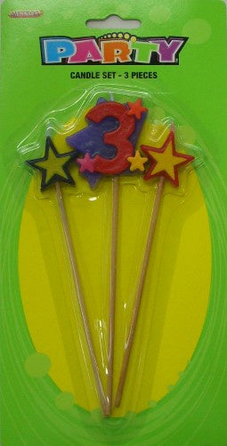 3 PIECE NUMBER CANDLE SET '3'