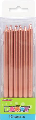 12CM TALL ROSE GOLD CANDLES PACK OF 12