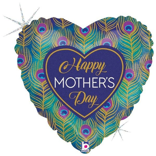 Betallic Glitter Peacock Mother's Day Holographic Foil Balloon 45cm
