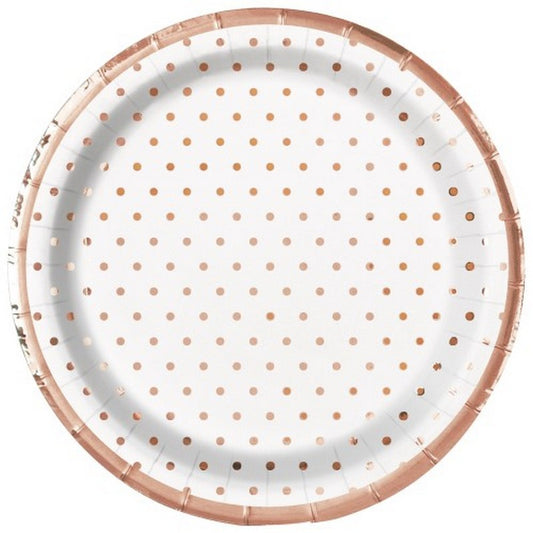 Rose Gold Foil Dots 7" Plates Pack Of 8