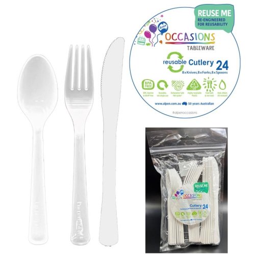 Cutlery White Assorted 8 Knife, 8 Fork, 8 Spoon Pack of 24