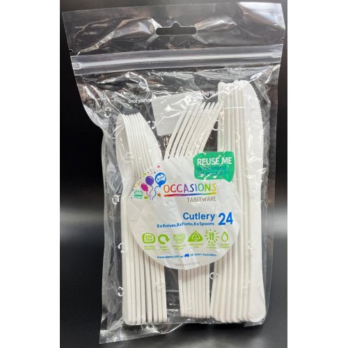 Cutlery White Assorted 8 Knife, 8 Fork, 8 Spoon Pack of 24
