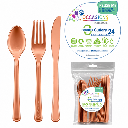 Rose Gold Cutlery Pack Spoon Fork Knives Pack of 24