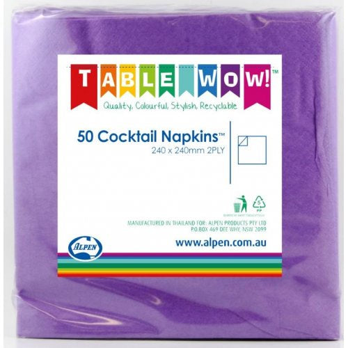 Cocktail Napkins Purple Pack Of 50 Alpen