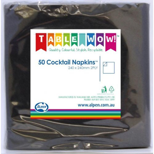 Cocktail Napkins Black 25cm X 25cm Pack Of 50