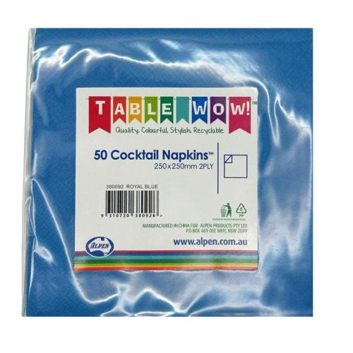 Royal Blue Cocktail Napkins – 25cm x 25cm 2-Ply Paper Napkins – Pack of 50