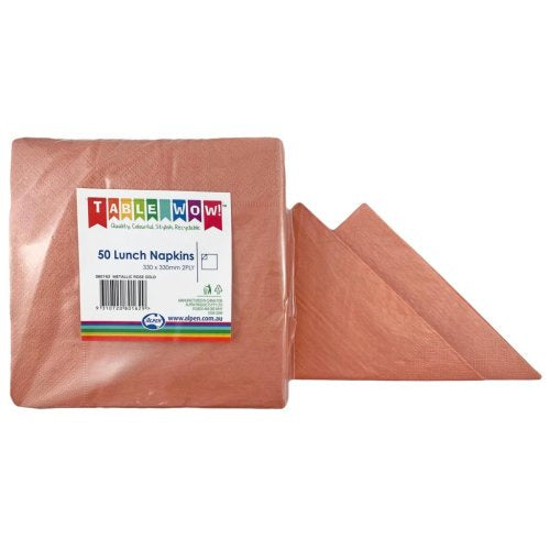 Metallic Rose Gold Lunch Napkin 33x33cm 2ply Pack of 50