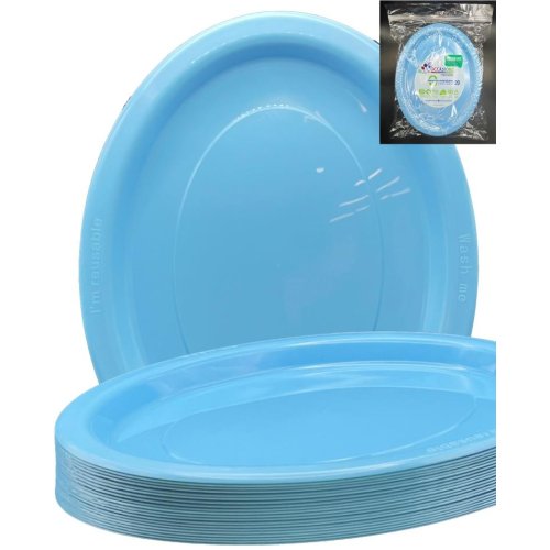 Oval Plates Light Blue Pack Of 20