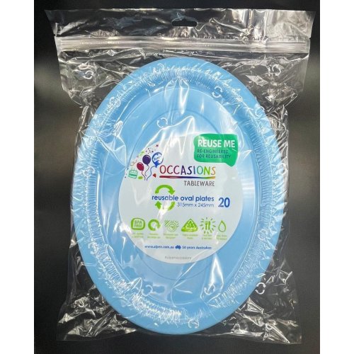 Oval Plates Light Blue Pack Of 20