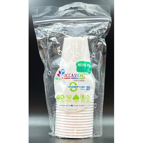 Plastic Cups White Pack of 20