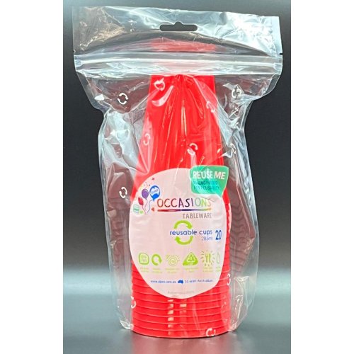 Plastic Cups Red Pack of 20