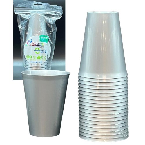 Plastic Cups Silver Pack of 20