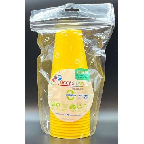 Plastic Cups Yellow Pack of 20